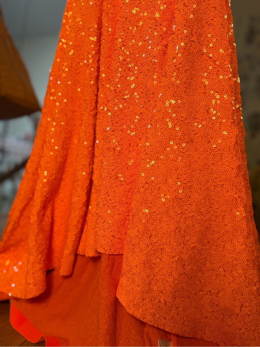 Norma Kamali Sequin Low Back Slip Mermaid Fishtail Gown Neon Orange ~ NWT S/XS - Picture 8 of 13